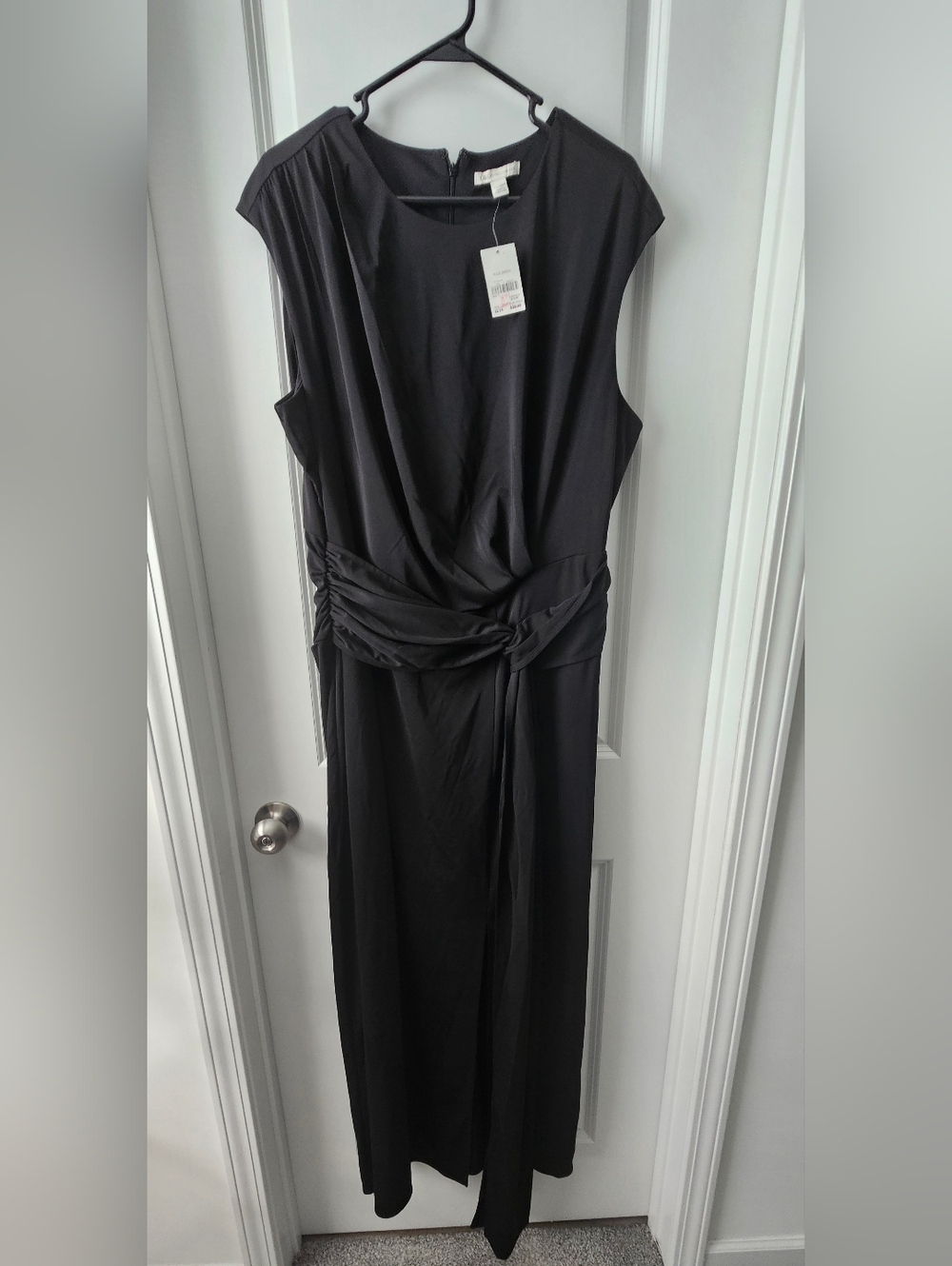Cato Sleeveless Black Draped Waist Maxi Dress